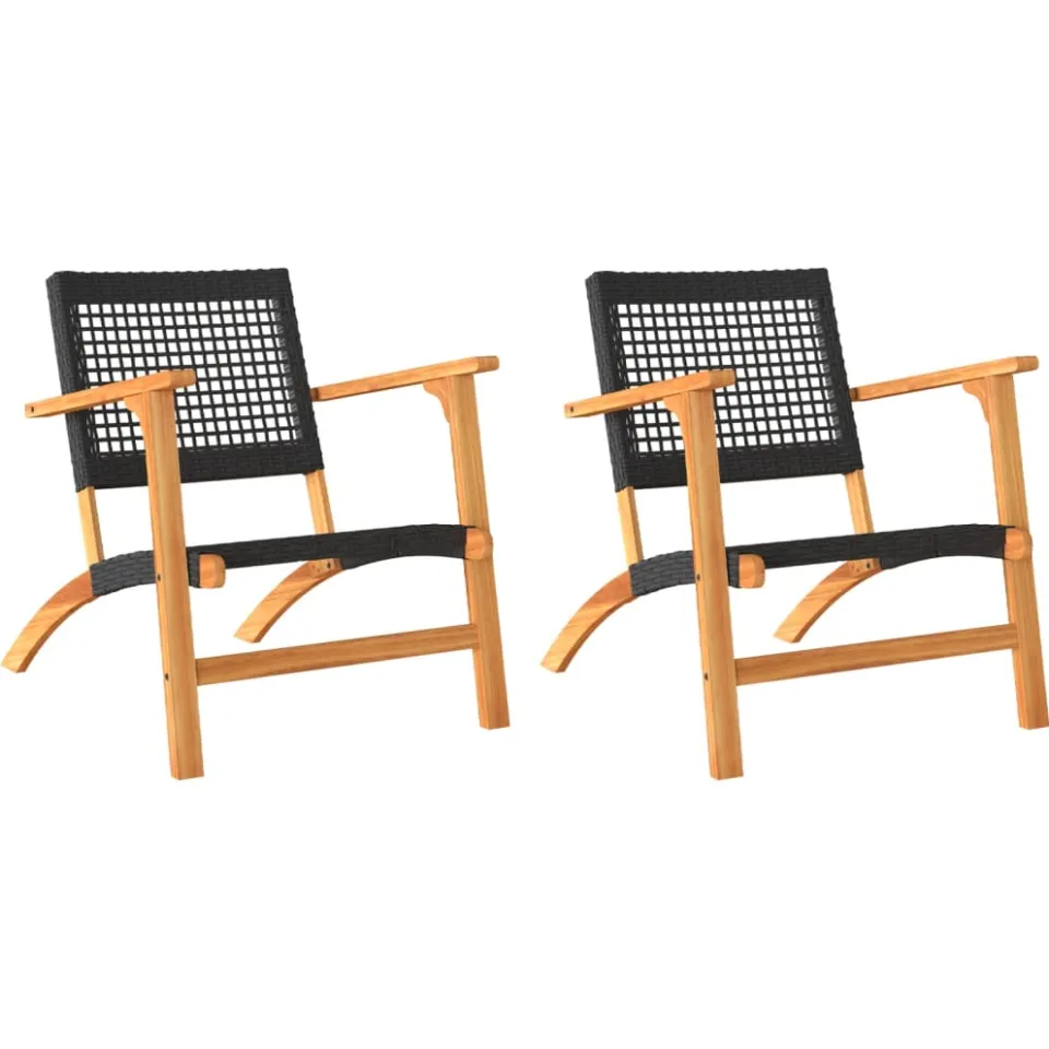 vidaXL Tuinnstoelen 2 st poly rattan en acaciahout zwart