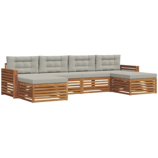 vidaXL Buiten - bank - set - 6 - st - 4-zits - Naturel - en - lichtgrijs Naturel en lichtgrijs