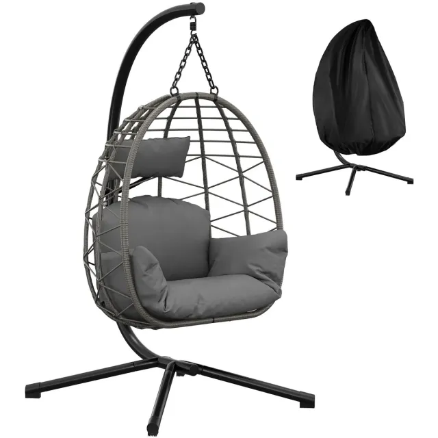Turold Fauteuil - Loungeset - Tuinstoel - Loungestoel - Hangende Eierstoel, Verstelbare hoogte, Binnen/Buiten en Kussen, Grijs