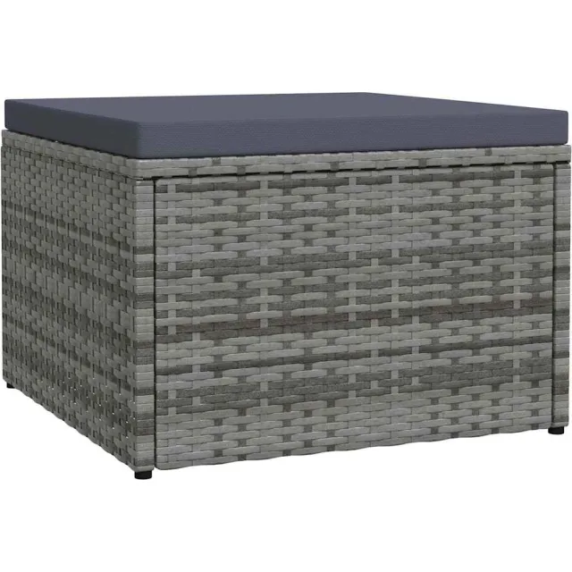 vidaXL Tuinvoetenbank met kussen poly rattan grijs