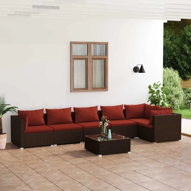 vidaXL 7-delige Loungeset met kussens poly rattan bruin, foto 2