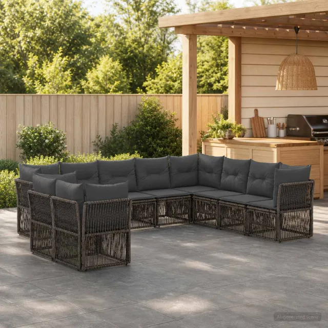 vidaXL Tuinbankenset 10 st 10-zits Grijs poly rattan, foto 2