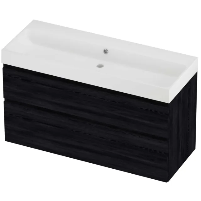 Proline Podium Badmeubelset Polystone Loft Zonder Kraangat 120x46x70 cm Mat White Black Oak Eiken