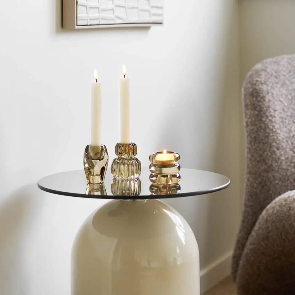 Artichok Raiza metalen bijzettafel beige met glazen blad - Ø40, foto 3