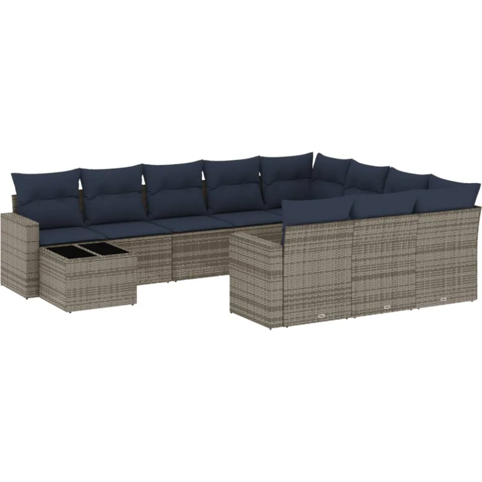 vidaXL 11-delige tuinbankset met kussens, grijs polyrotan, foto 3