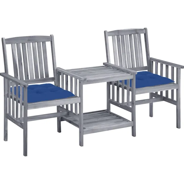 vidaXL Tuinstoelen met tafeltje en kussens massief acaciahout Grijs