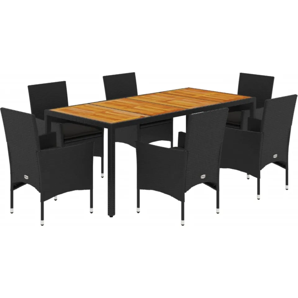vidaXL 7-delige Tuinset met kussens poly rattan en acaciahout zwart, foto 3