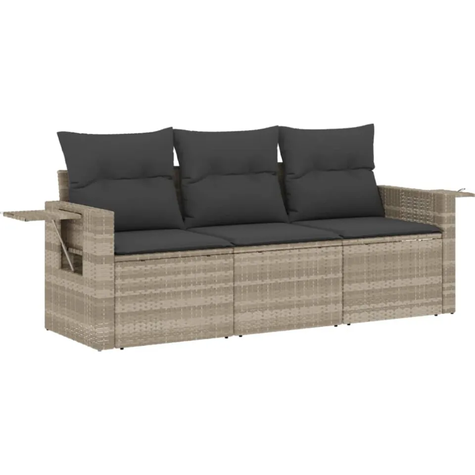 vidaXL 3-delige Loungeset met kussens poly rattan lichtgrijs grijs, foto 3