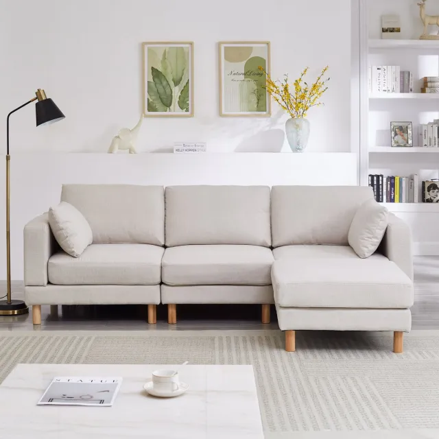 REDOM Hoekbank Met Hocker - Modulair - Scandinavisch - Voor Woonkamer - Polyester - Beige - 235 x 152 x 78 cm
