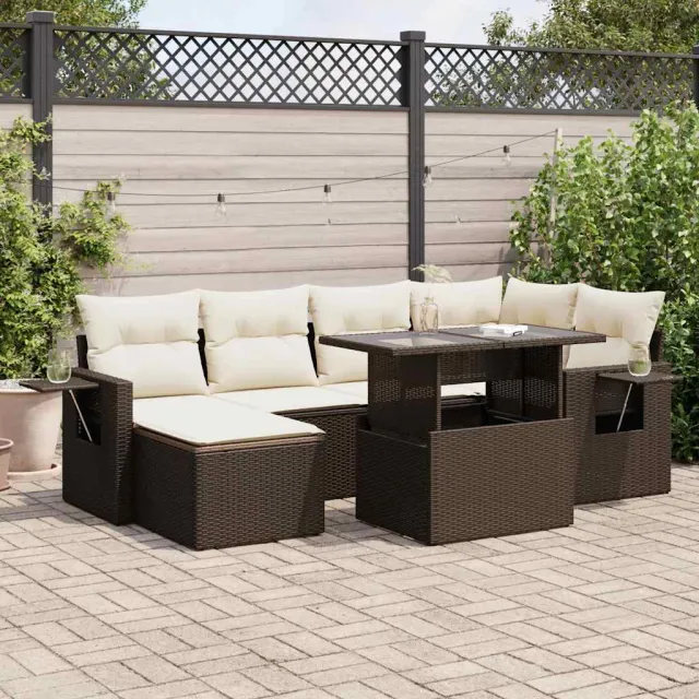 vidaXL 7-delige Loungeset met kussens poly rattan bruin, foto 2