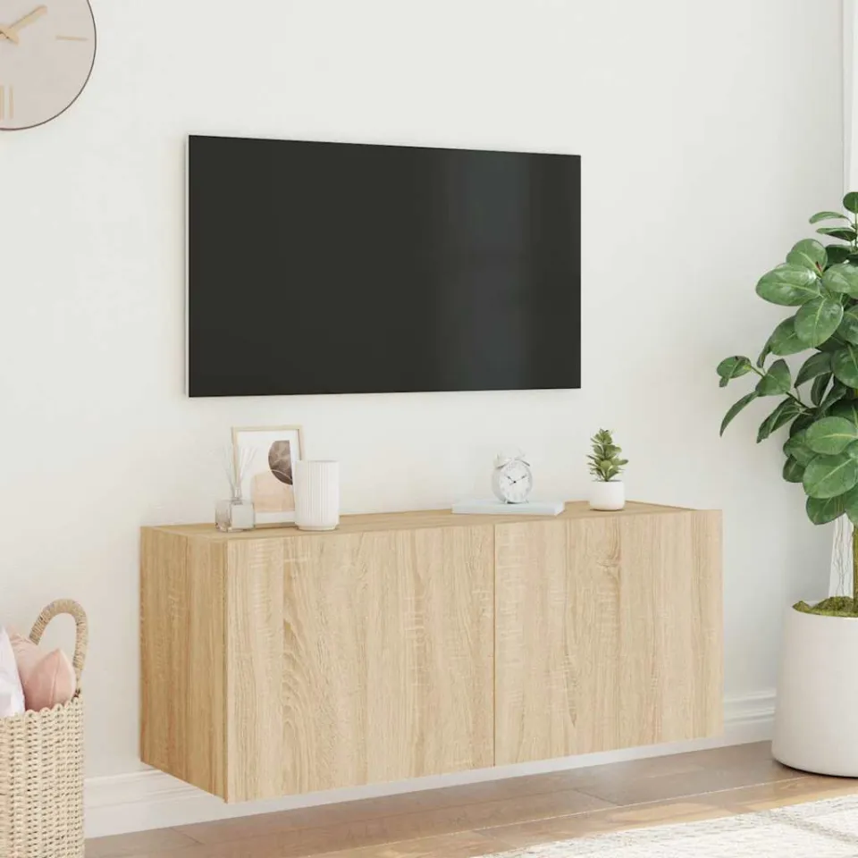 vidaXL Tv-wandmeubel met LED-verlichting 100x35x41 cm sonoma eiken, foto 4