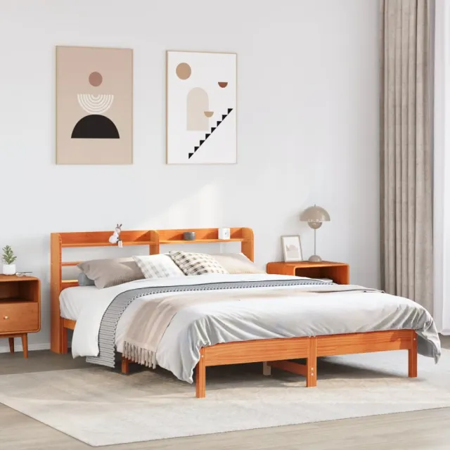 vidaXL Bedframe zonder matras massief grenenhout wasbruin 135x190 cm bruin