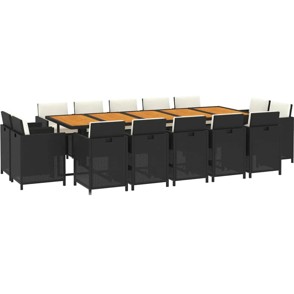 vidaXL 15-delige Tuinset met kussens poly rattan zwart