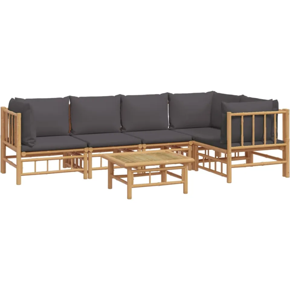 vidaXL 6-delige Loungeset met kussens bamboe donkergrijs Bruin