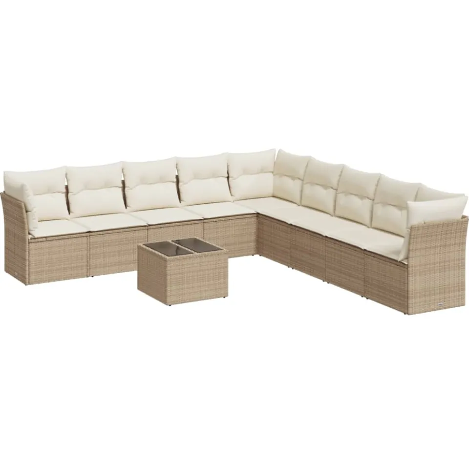 vidaXL 10-delige Loungeset met kussens poly rattan beige, foto 3