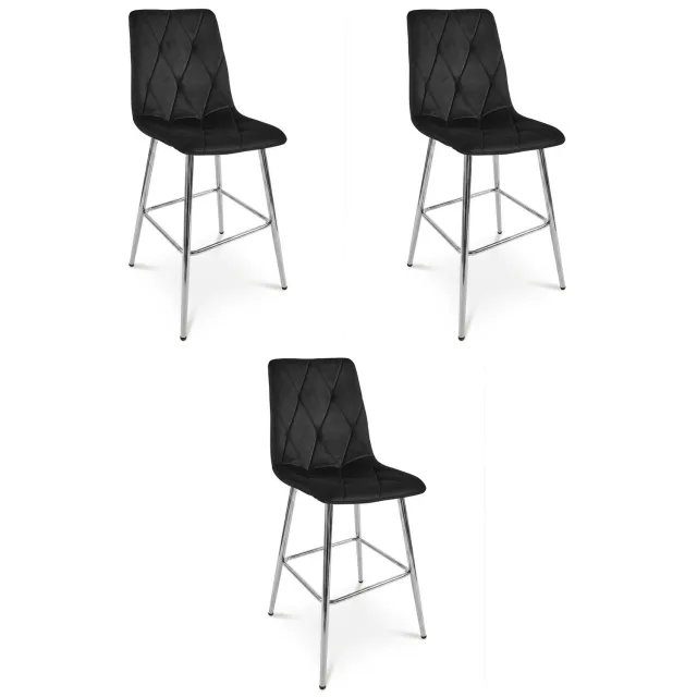 LEOBERT LIBRA Barkrukken – Set van 3 – Zwart Velvet – Metalen Onderstel – Met Rugleuning – Met Voetsteun – Modern Design – Voor Keukeneiland, Bar en Keuken