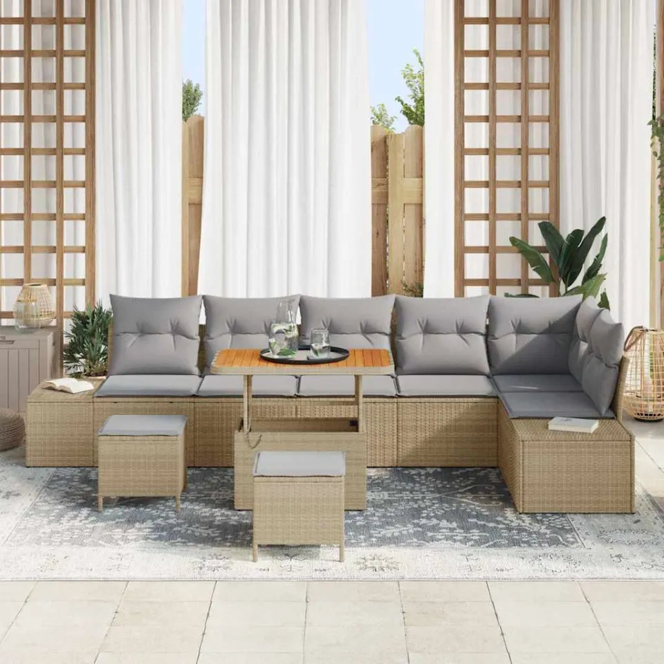 vidaXL Tuinbankenset 9 st Beige poly rattan, foto 3