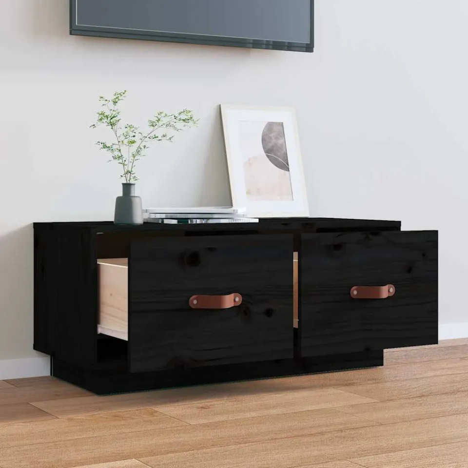 vidaXL Tv-meubel 80x34x35 cm massief grenenhout zwart, foto 3