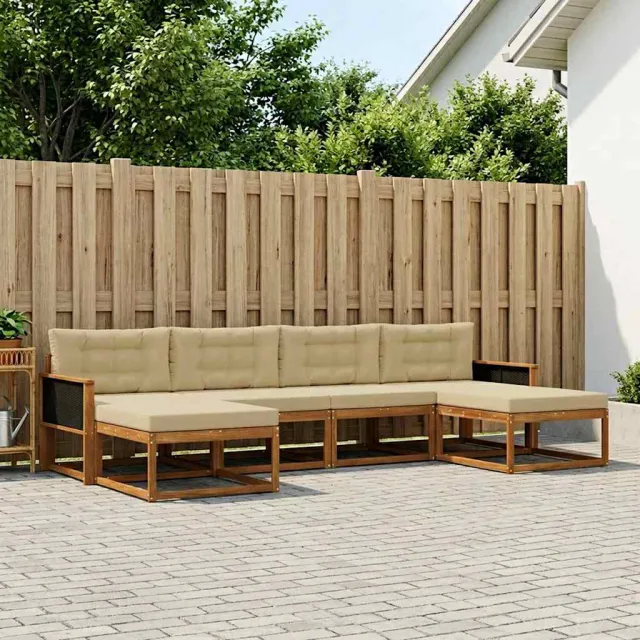 vidaXL Buiten bankenset 6 st 6-zits Natuurlijk en Beige Bruin