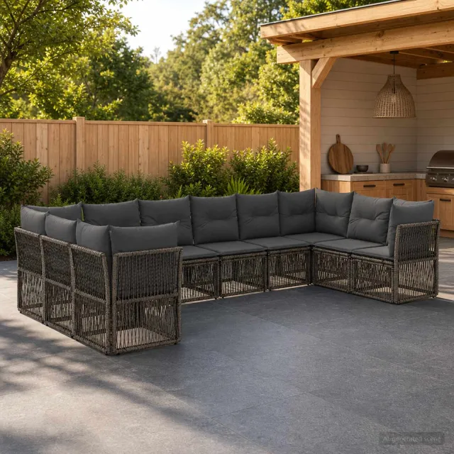 vidaXL Tuinbankenset 10 st 10-zits Grijs poly rattan, foto 2