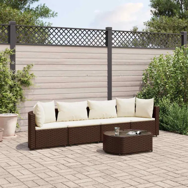 vidaXL 5-delige Loungeset met kussens poly rattan bruin, foto 2