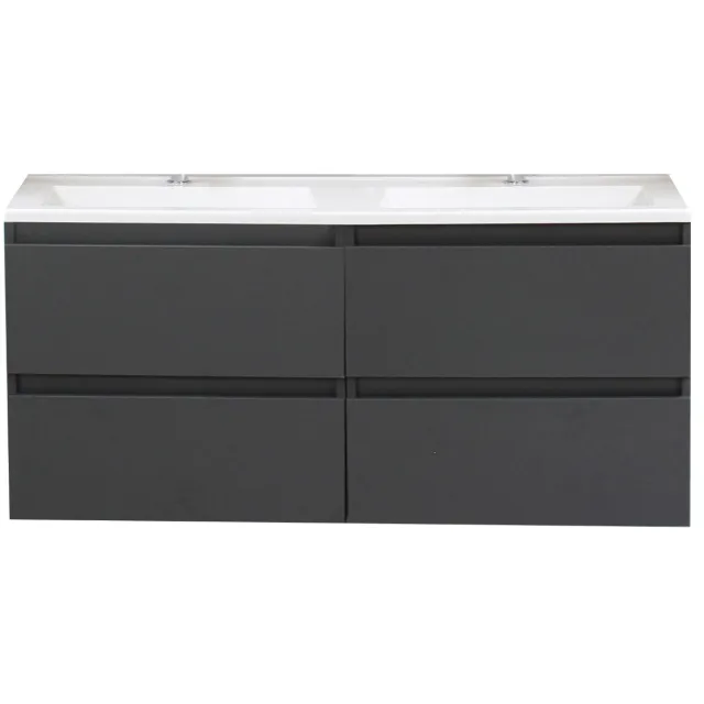 Boss & Wessing Badkamermeubel BWS Pepper Acryl Wastafel Twee Kraangaten 120x55x46 cm Antraciet
