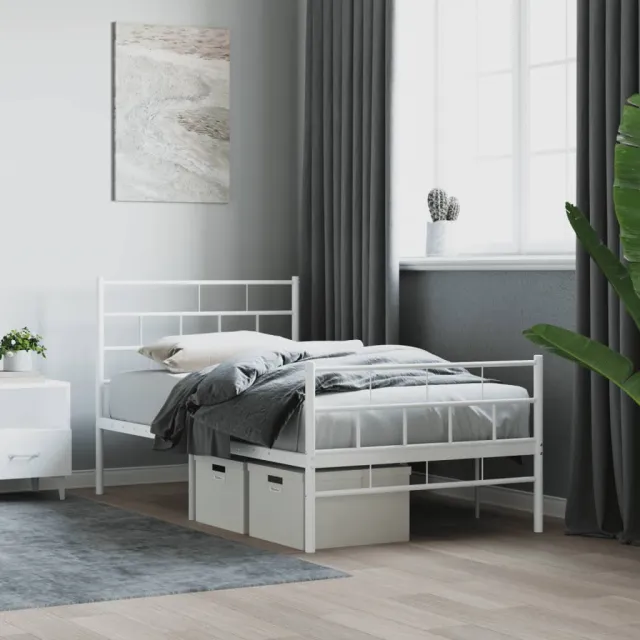 vidaXL Bedframe met hoofd- en voeteneinde metaal wit 90x200 cm