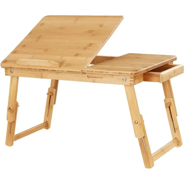 MAZAZU MIRA Home Laptoptafel Bed - Inklapbare Bedtafel - Kantelbaar Blad - Bamboe - 63,5 x 35 x 33,3 cm beige