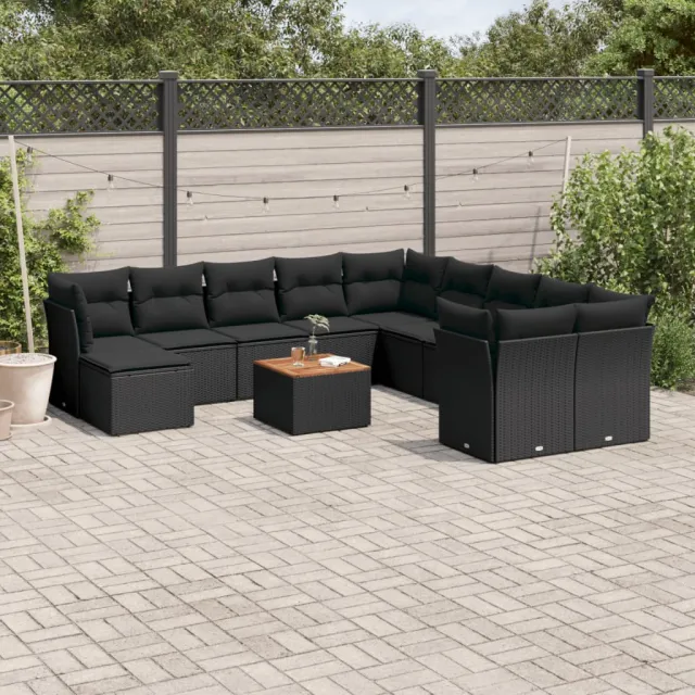 vidaXL 12-delige Loungeset met kussens poly rattan zwart, foto 2