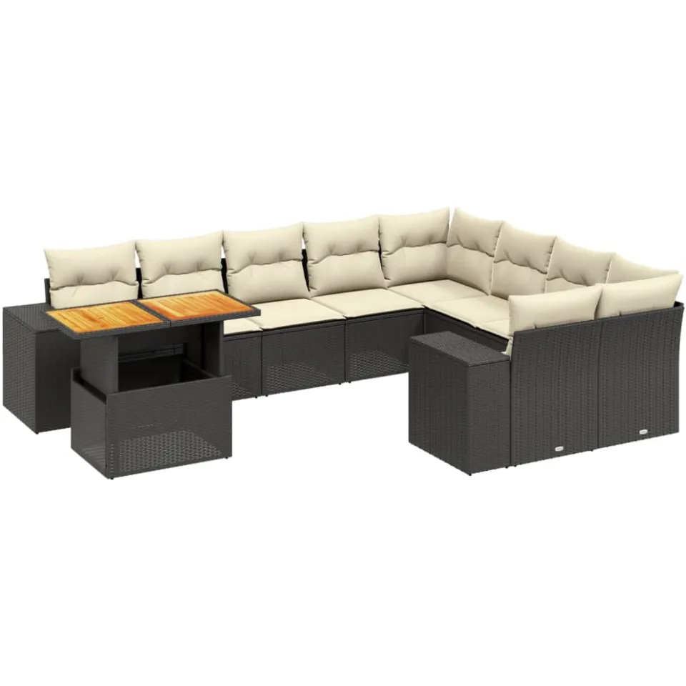vidaXL 10-delige Loungeset met kussens poly rattan zwart, foto 3
