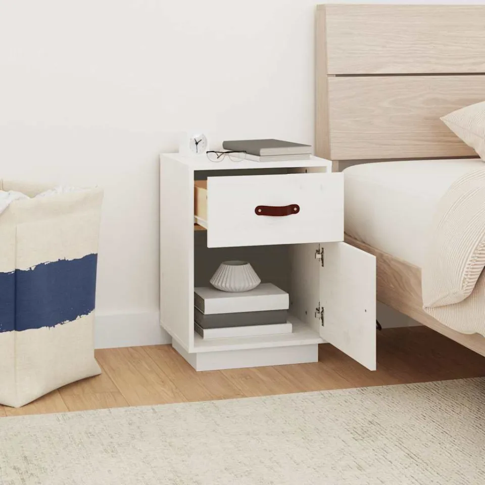vidaXL Nachtkastjes 2 st 40x34x55 cm massief grenenhout wit, foto 2