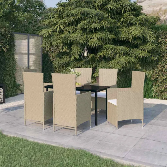 vidaXL 7-delige Tuinset met kussens beige
