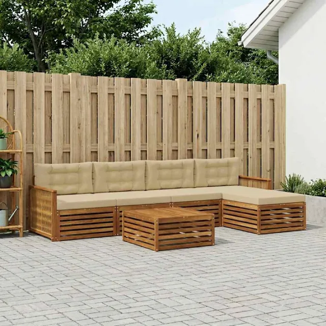 vidaXL Buiten bankenset 6 st 5-zits Natuurlijk en Beige