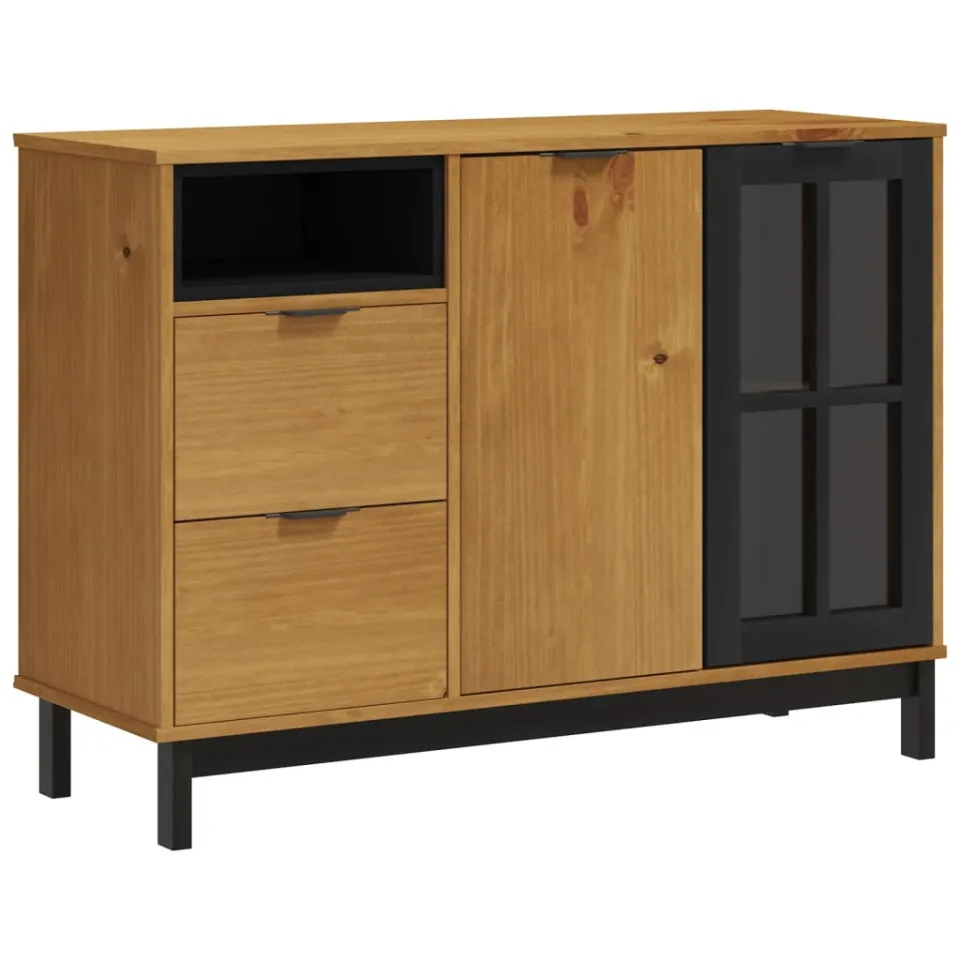 vidaXL Dressoir met glazen deuren FLAM 110x40x80 cm massief grenenhout bruin, foto 3