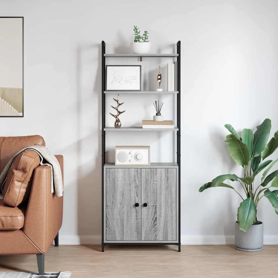 vidaXL Boekenkast 6-laags 60 x 24 x 161 cm Bewerkt hout Grijs Sonoma, foto 3
