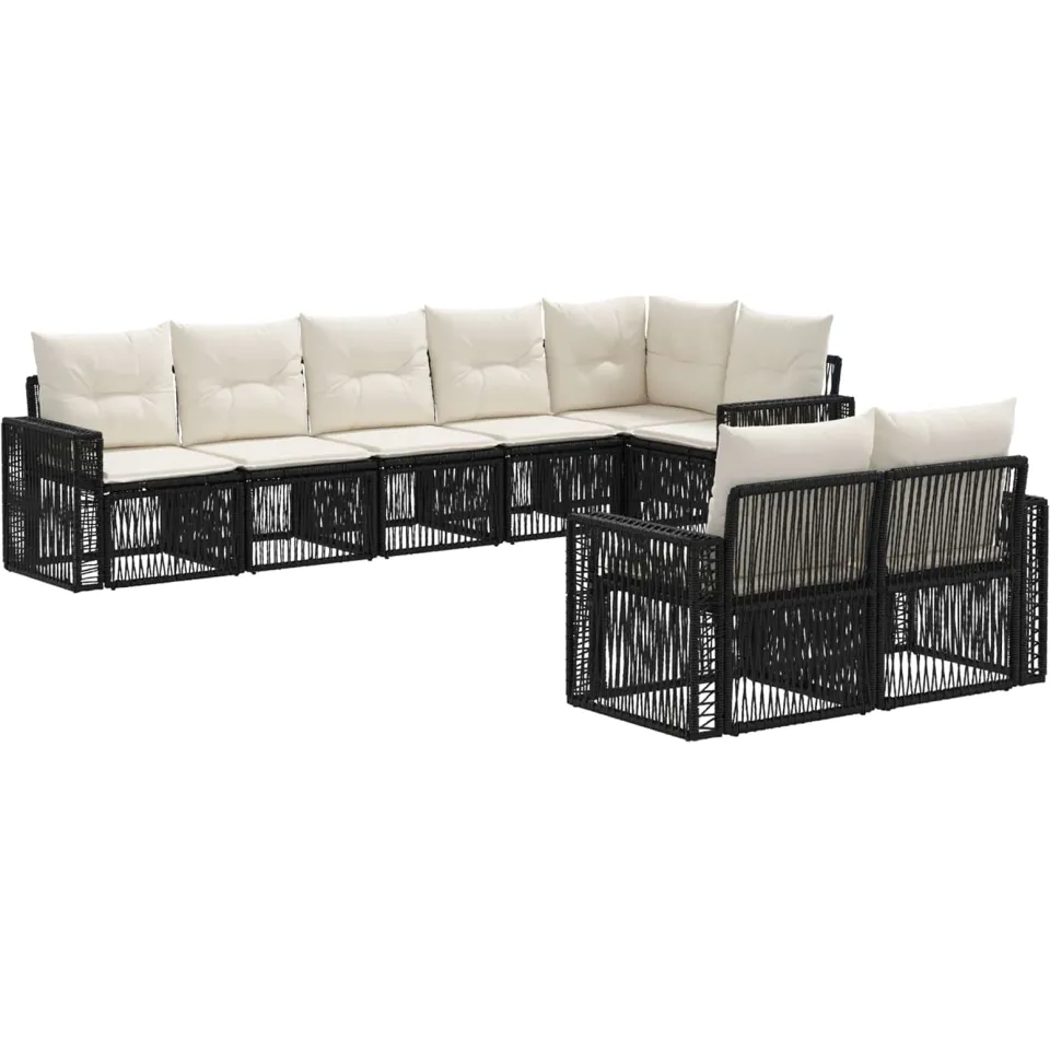 vidaXL Tuinbankenset 8 st 8-zits Zwart en Cream Wit poly rattan, foto 3