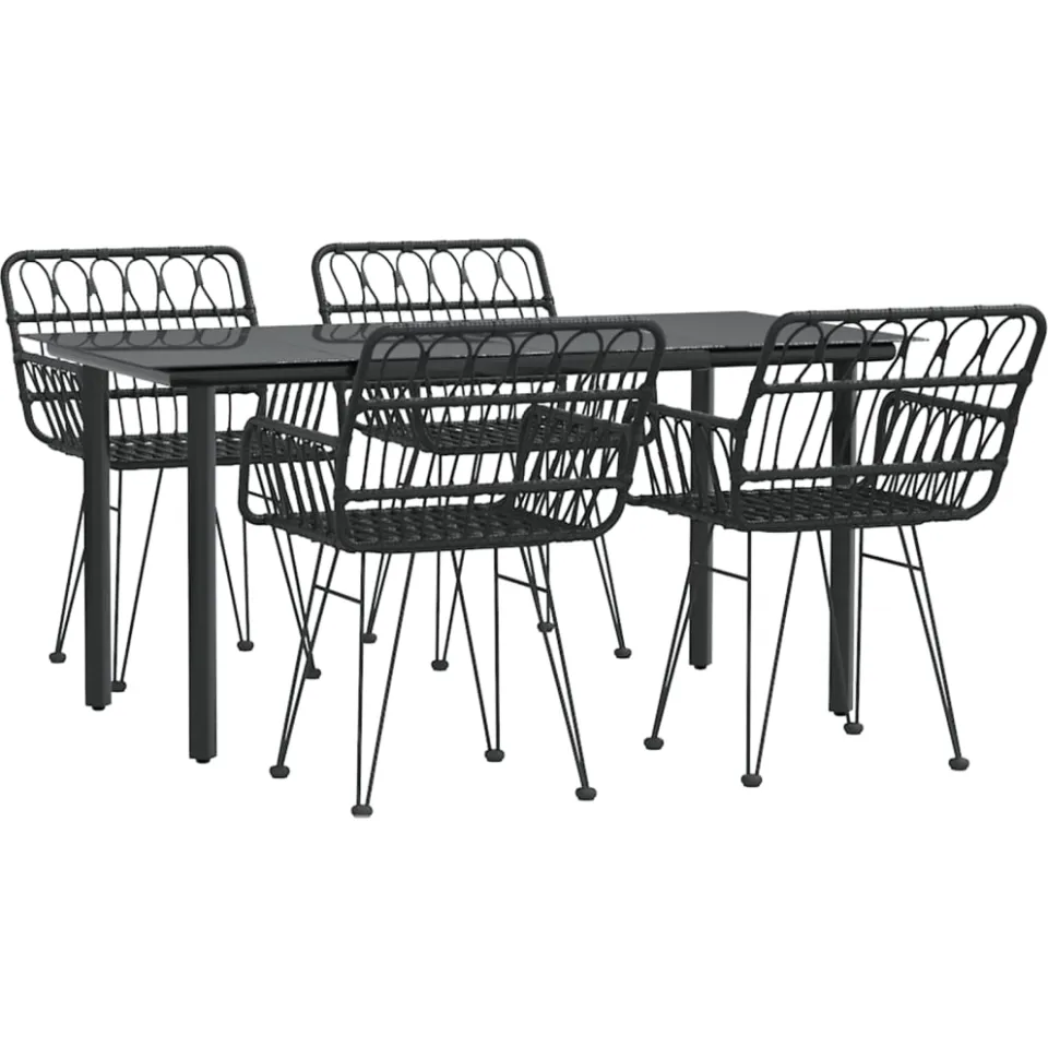 vidaXL 5-delige Tuinset poly rattan zwart