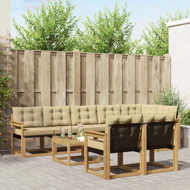 vidaXL Buiten bankenset 9 st 8-zits Wit en Beige