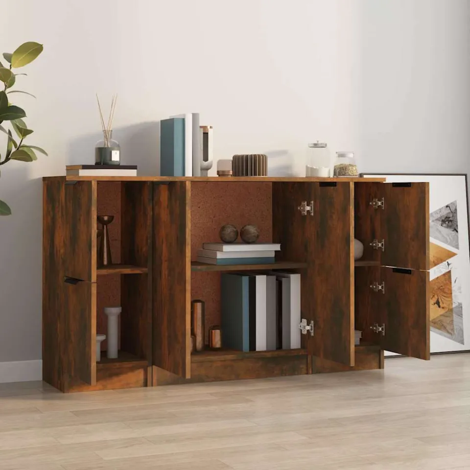 vidaXL Dressoirs 3 st bewerkt hout gerookt eikenkleurig, foto 3