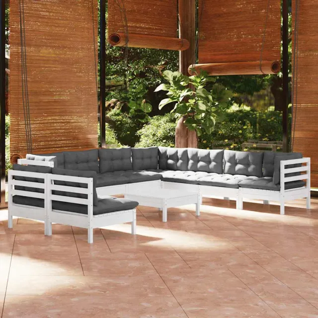 vidaXL 9-delige Loungeset met kussens massief grenenhout wit