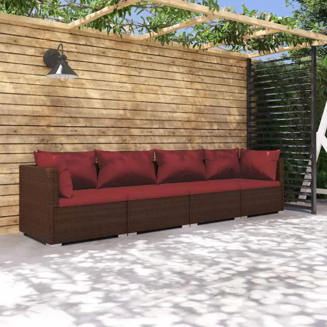 vidaXL 4-delige Loungeset met kussens poly rattan bruin, foto 2