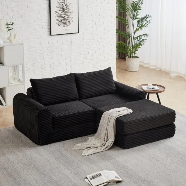 COVREO Slaapbank 194 x 74 cm zwart stof, modulair met 2 kussens