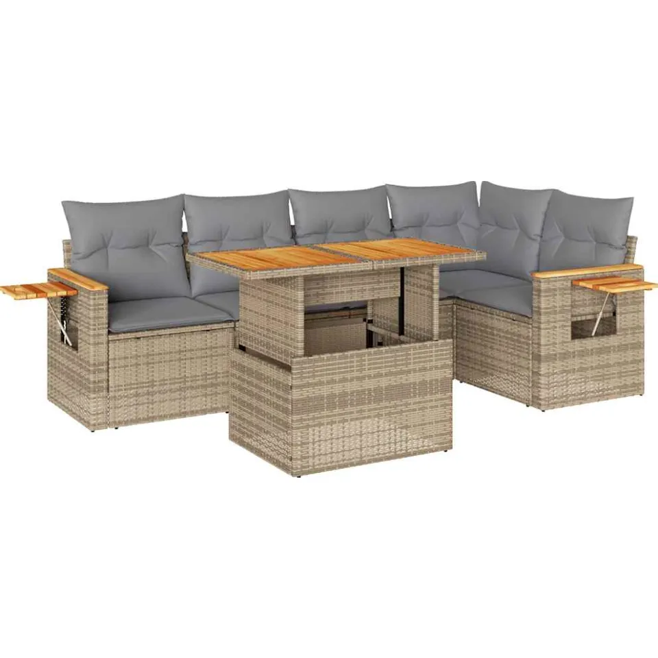 vidaXL 6-delige Loungeset met kussens poly rattan acacia beige, foto 3