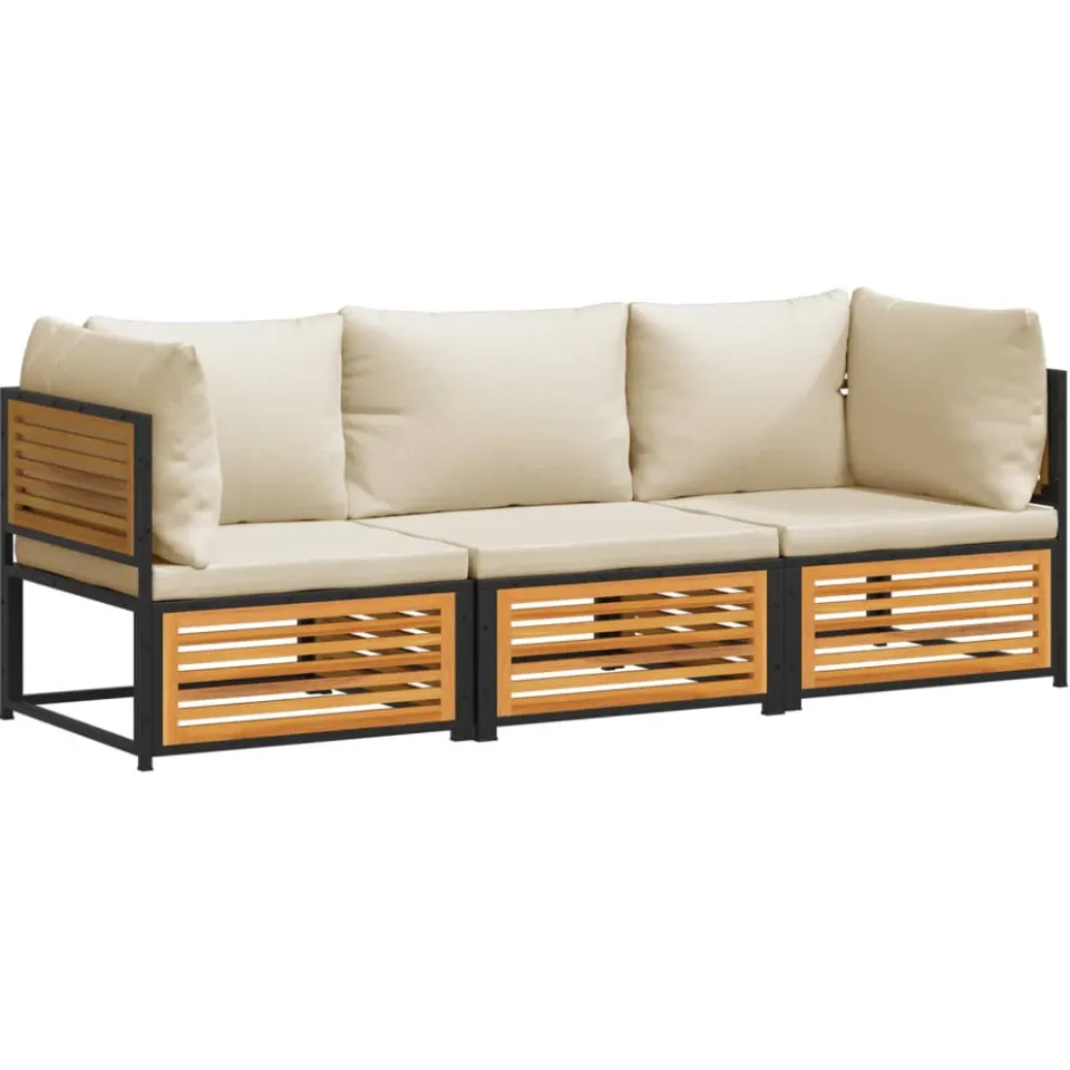 vidaXL 3-delige Loungeset met kussens massief acaciahout bruin, foto 3