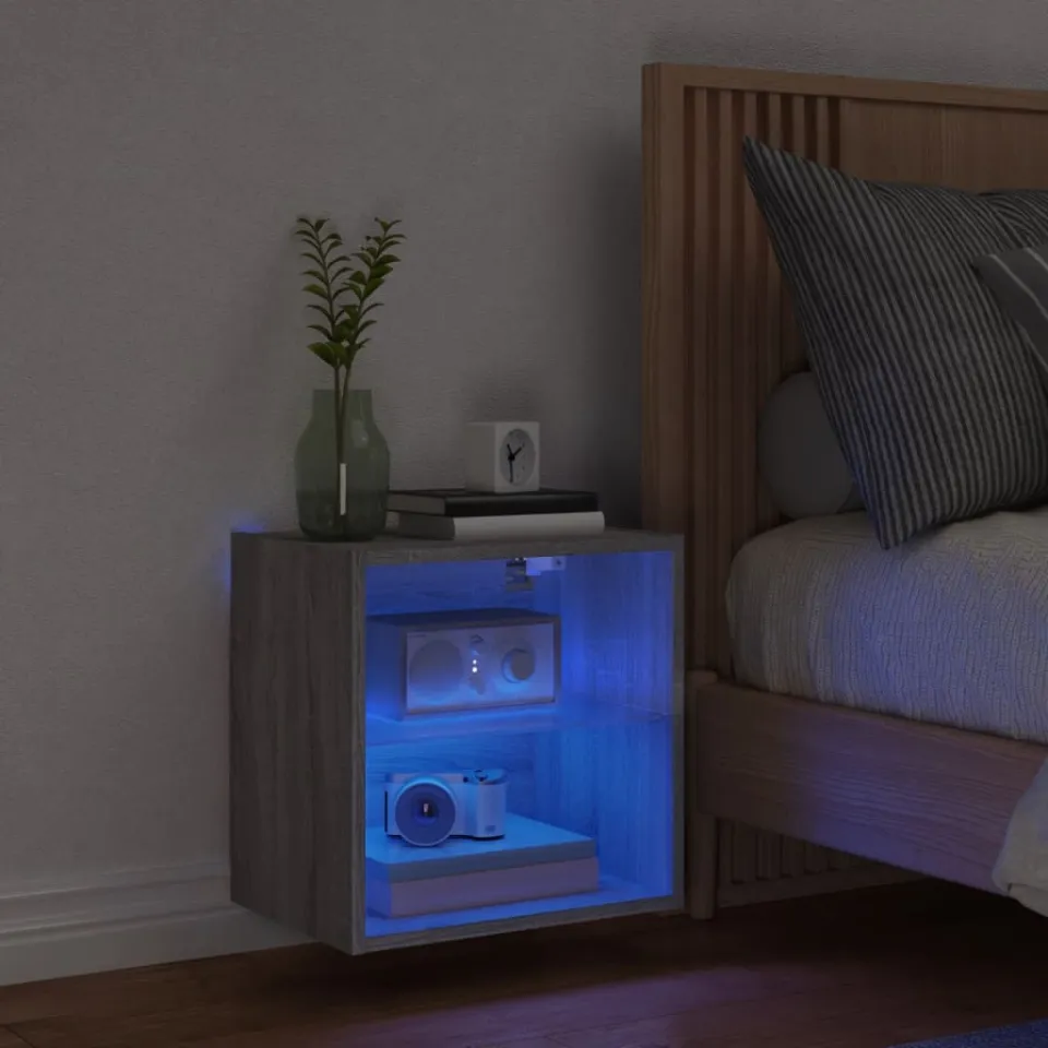 vidaXL Nachtkastje met LED's wandgemonteerd grijs sonoma eikenkleurig, foto 4