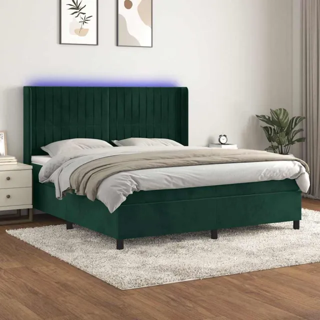 vidaXL Boxspring met matras en LED fluweel donkergroen 160x200 cm groen