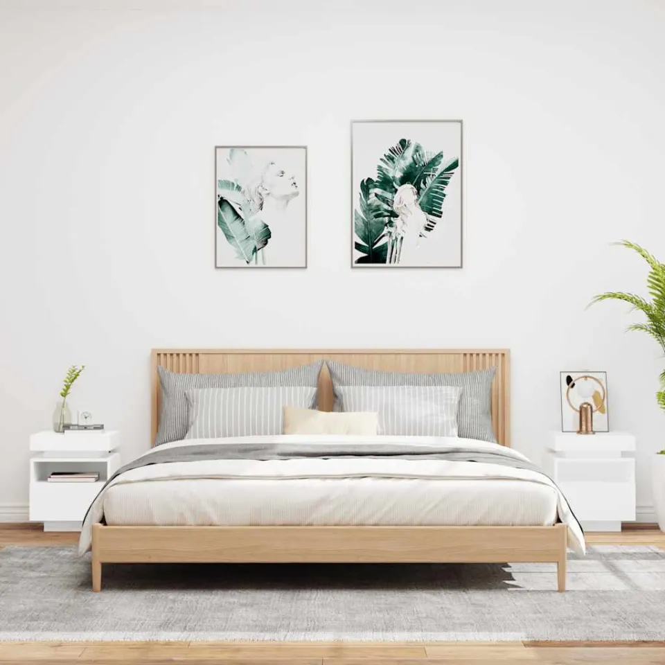 vidaXL Nachtkastjes met LED-verlichting 2 st 40x39x48,5 cm wit, foto 4