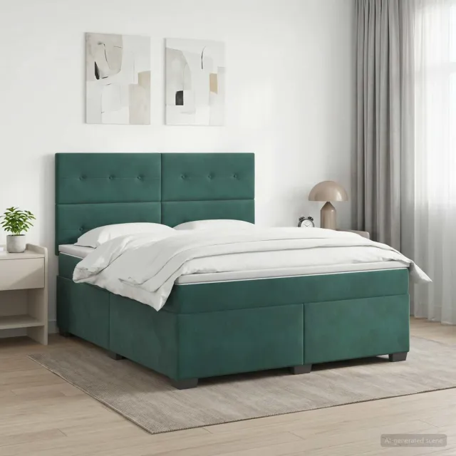 vidaXL Boxspringbed met matras Donkergroen 140 x 200 cm Fluweel