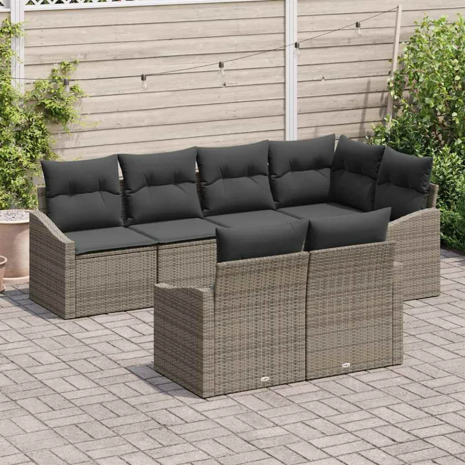 vidaXL Tuinbankenset 7 st Grijs poly rattan, foto 3
