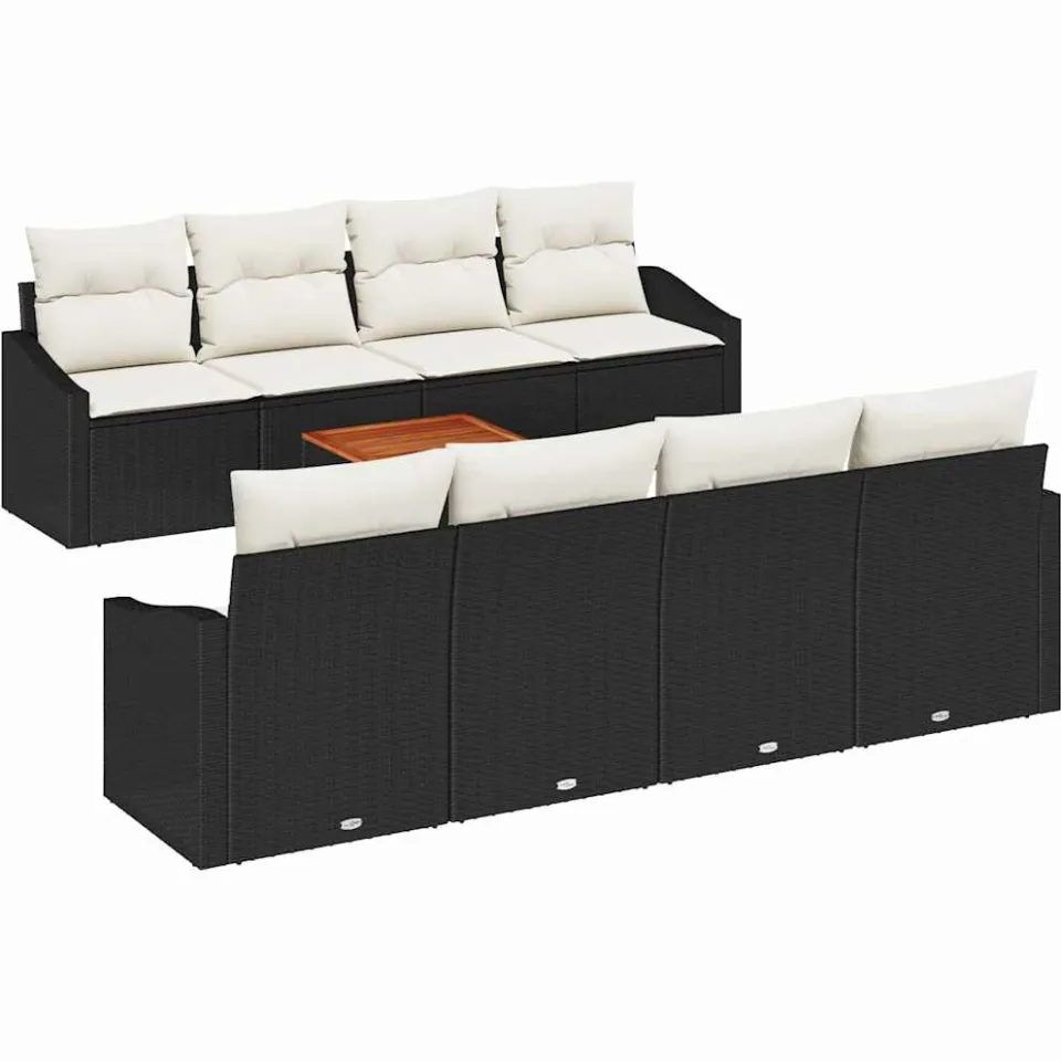 vidaXL Tuinbankenset 9 st Zwart en Crème poly rattan